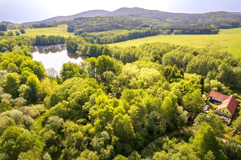 Prodej velkého pozemku o výměře 5 446 m2, u rybníka na konci obce Hartunkov, Novohradské hory