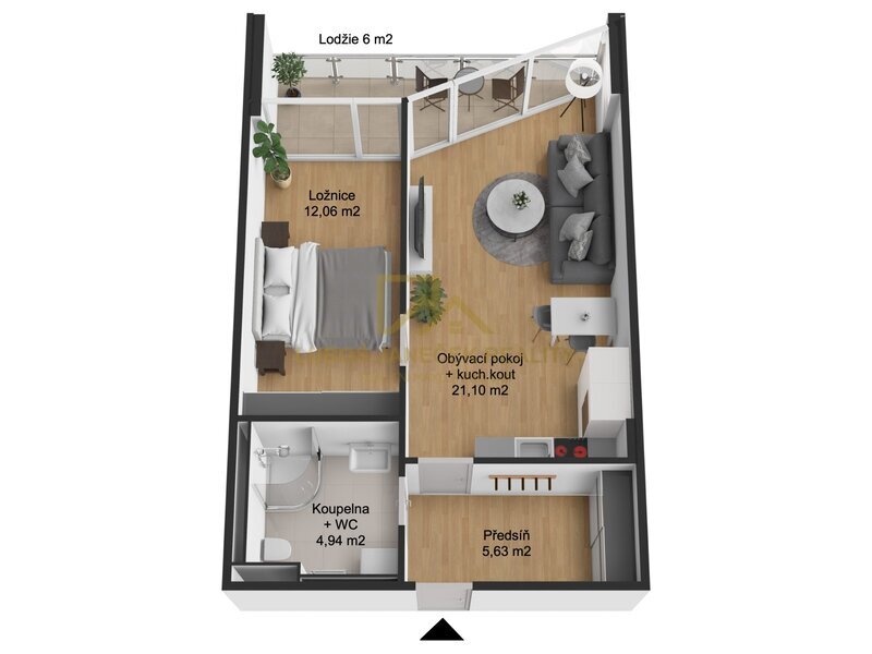 Pronájem nového bytu 2+KK s lodžií, 52,36 m2 + sklep 3,92 m2,  Sezimovo Ústí II